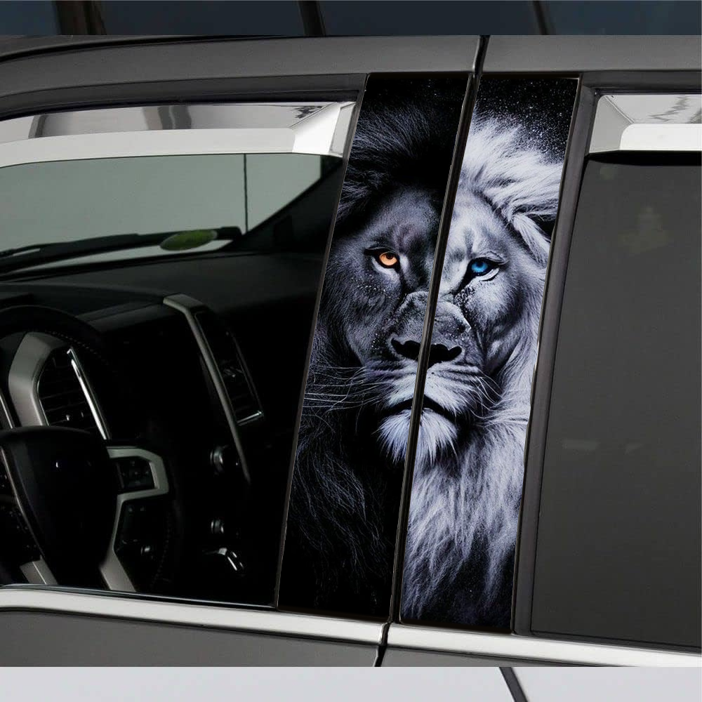 MOTORIK B- PILLAR GRAPHICS (half black half white lion ) High Gloss With Life Time Colour Fading Warranty