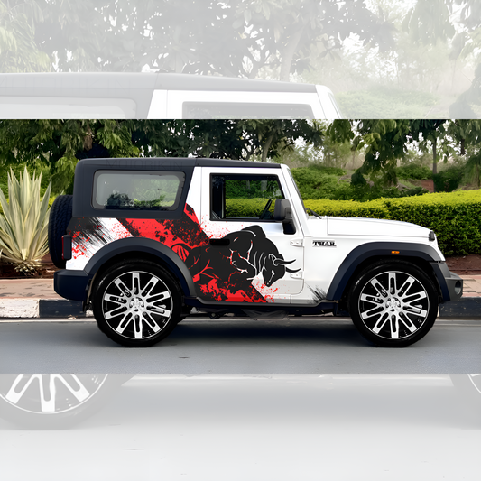 White SUV with striking bull graphics SUV car stickers for a bold look on the road