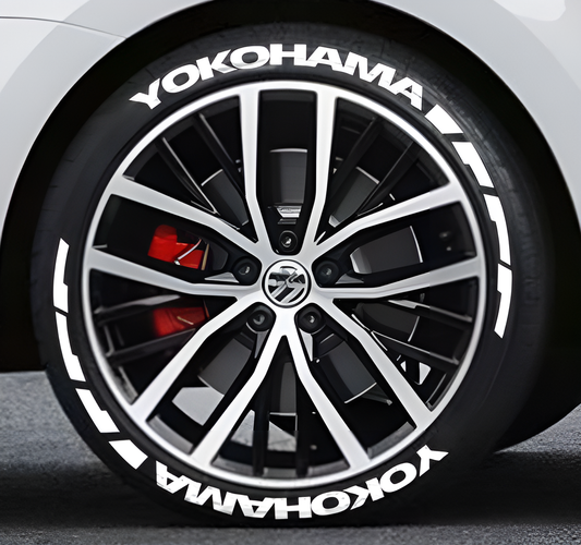 MOTORIK YOKOHAMA WITH GUN STRIPS ( RUBBER PERMANENT TYRE STICKERS LETTERING KIT FOR 15 TO 21 INCH WHEELS (SET FOR 4 WHEELS)