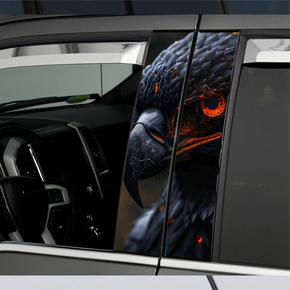Eagle design car graphics featuring a detailed close-up of an eagle on vehicle doors