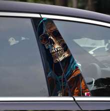 Gothic skull car decals featuring a detailed skeleton wearing sunglasses and a hoodie for vehicle customization