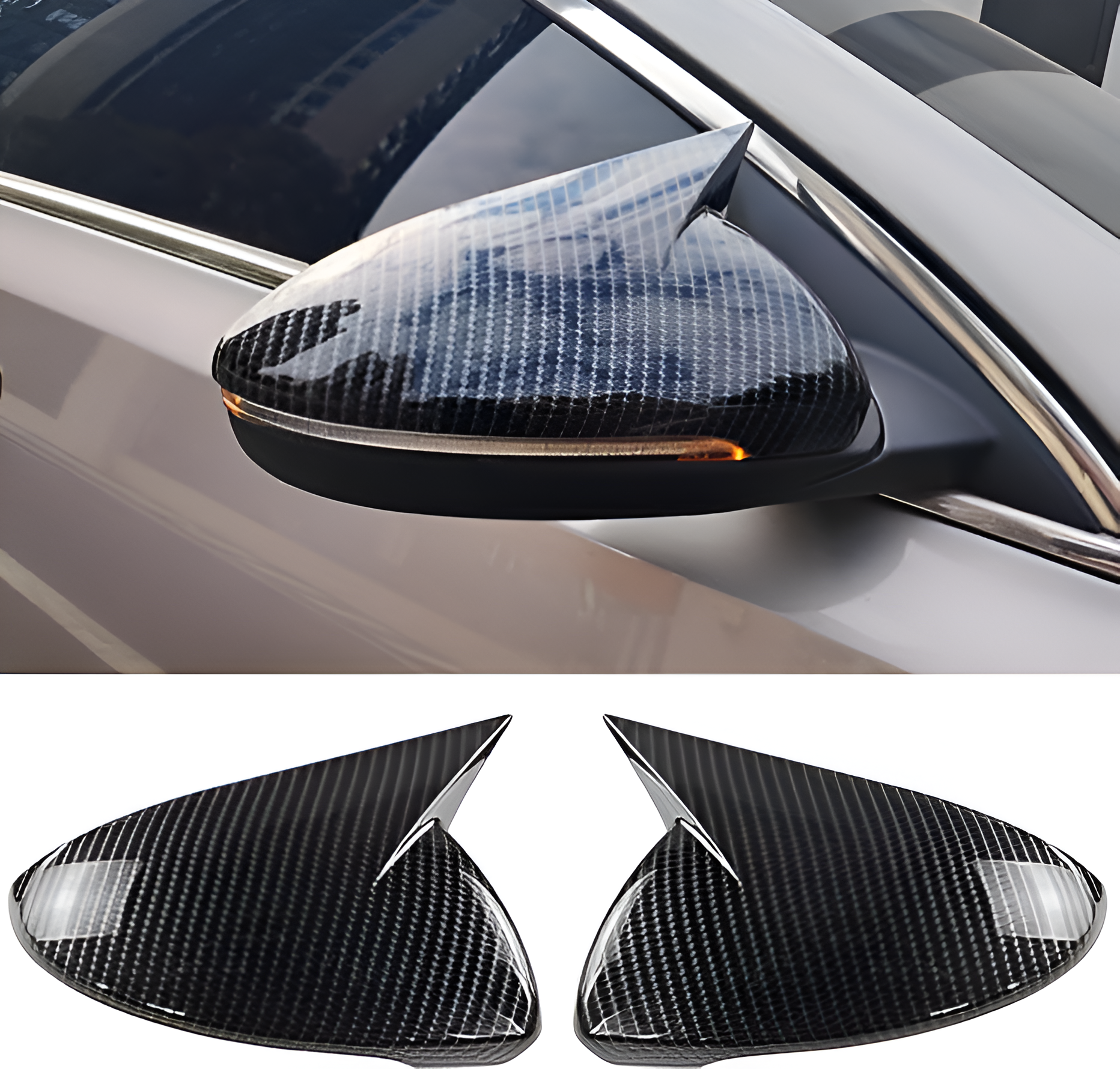 Hyundai Verna 2023 mirror cover in stylish carbon fiber design for enhanced vehicle aesthetics