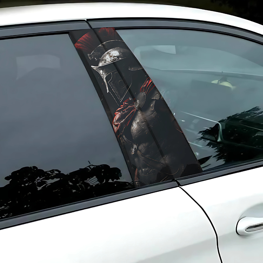 Iron Samurai car graphics featuring a detailed warrior design on a vehicle window