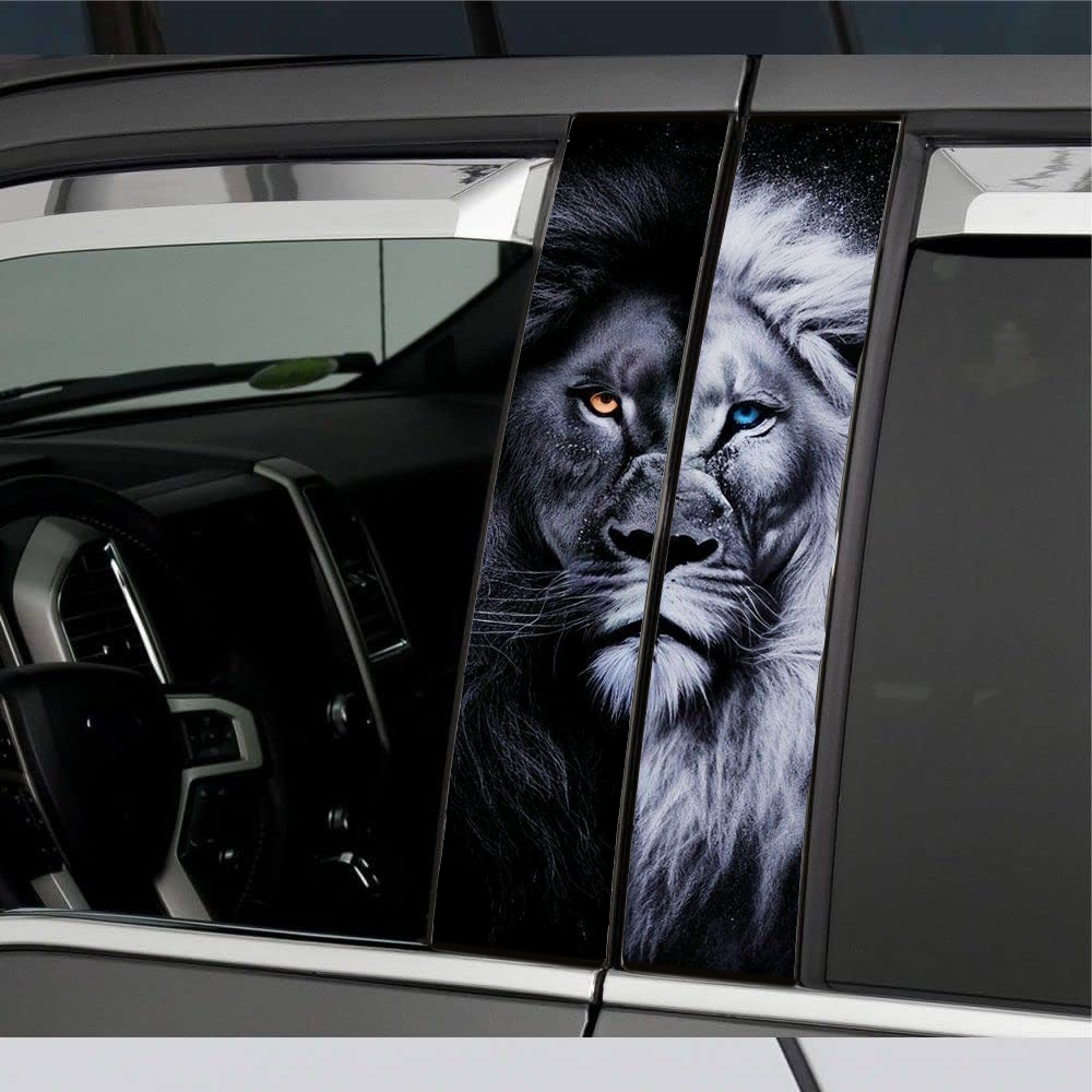 Lion car decals enhancing vehicle with striking lion graphic and bold colors for eye-catching style