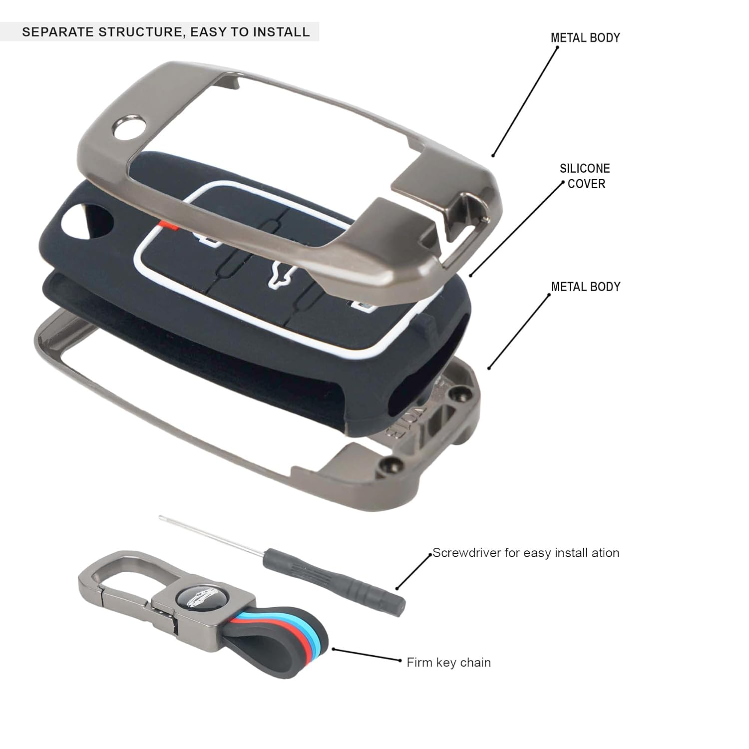 Metal key cover for Polo with silicone cover and screwdriver for easy installation