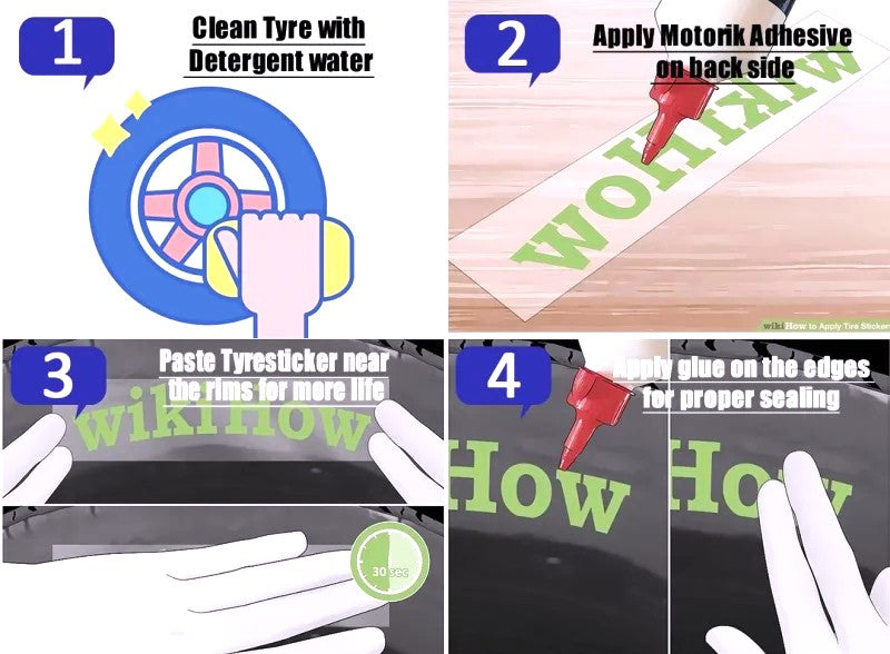 Step-by-step guide for applying performance tire decals set from Motorik Detailing on a tire