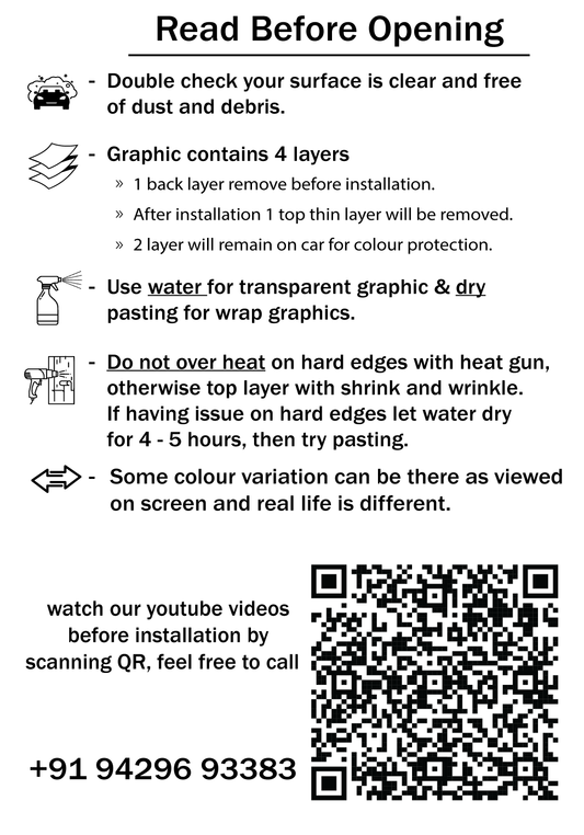 Installation guide for multi x SUV car side graphics with tips and contact information