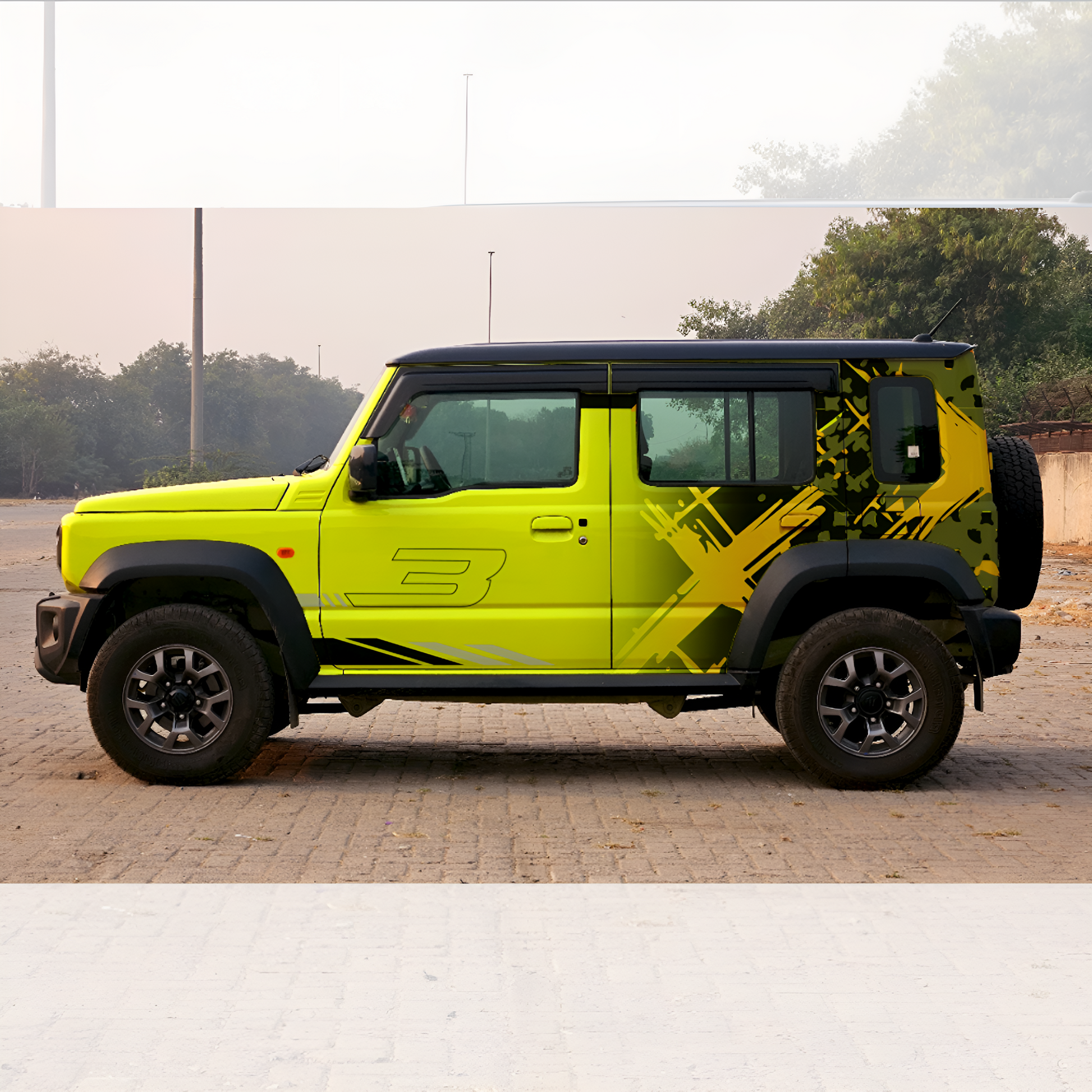 Bright green SUV with multi x SUV car side graphics for enhanced style and visibility