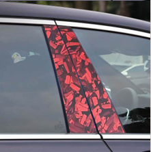 Red HexGlow car graphics applied on a vehicle's window for a striking visual effect