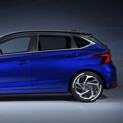 Blue car featuring rubber wheel stickers 15-20 inch for enhanced style and protection