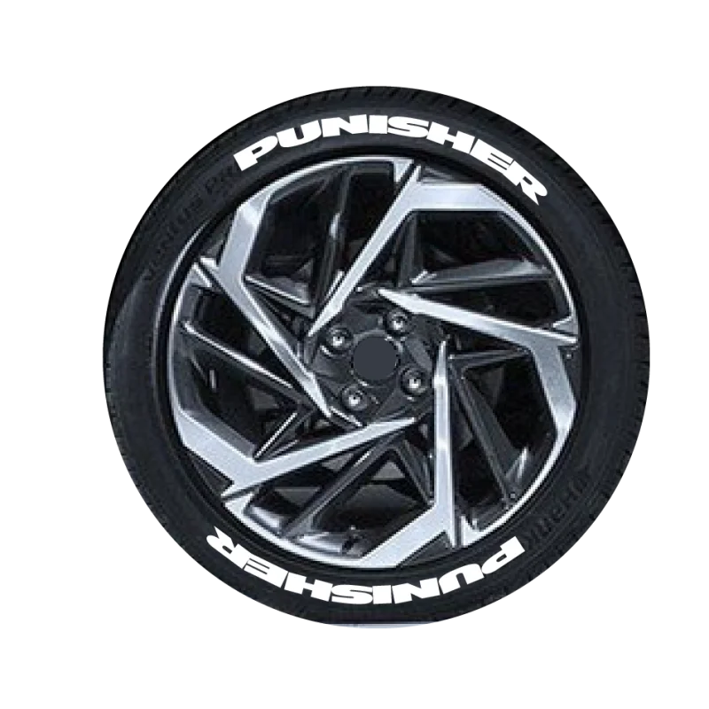 Stylish rubber wheel stickers 15-20 inch featuring Punisher design on a sleek alloy rim