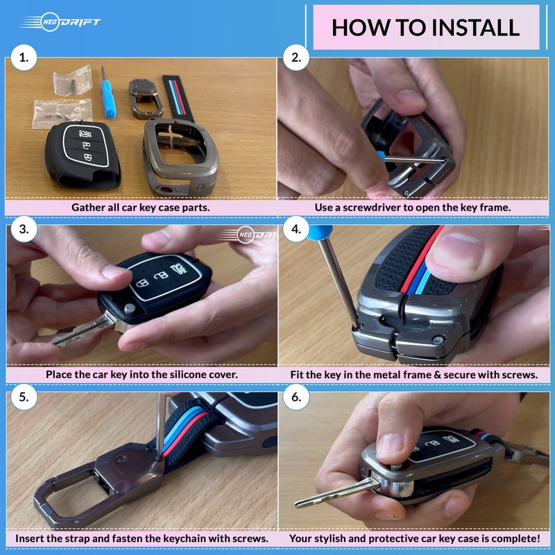Step-by-step guide for installing Skoda Volkswagen key cover with tools and silicone material