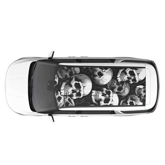 Skull roof graphics for cars featuring multiple detailed skull designs in black and white