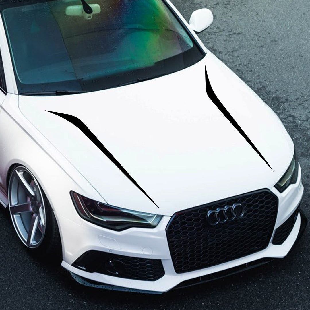 Tactical car bonnet strips on a sleek white Audi for enhanced automotive style and performance