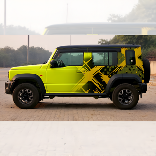 Vibrant Urban X car side stickers on a yellow SUV enhancing its off-road style