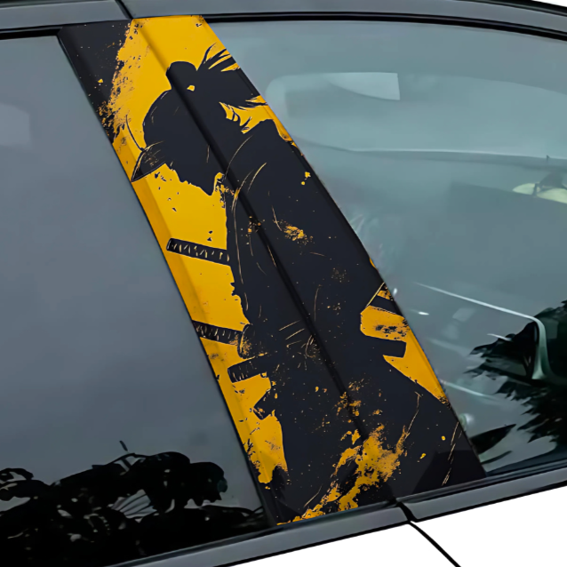 Yellow Ninja B-Pillar Car Graphics for Stylish Vehicle Customization by Motorik Detailing
